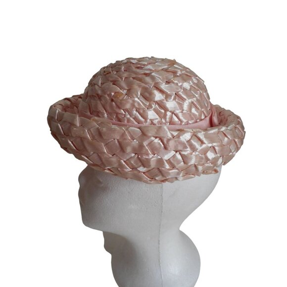 Vintage Pink Bowler Straw Hat Union Label - Picture 2 of 8